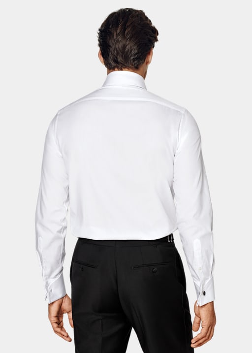 White Twill Slim Fit Tuxedo Shirt