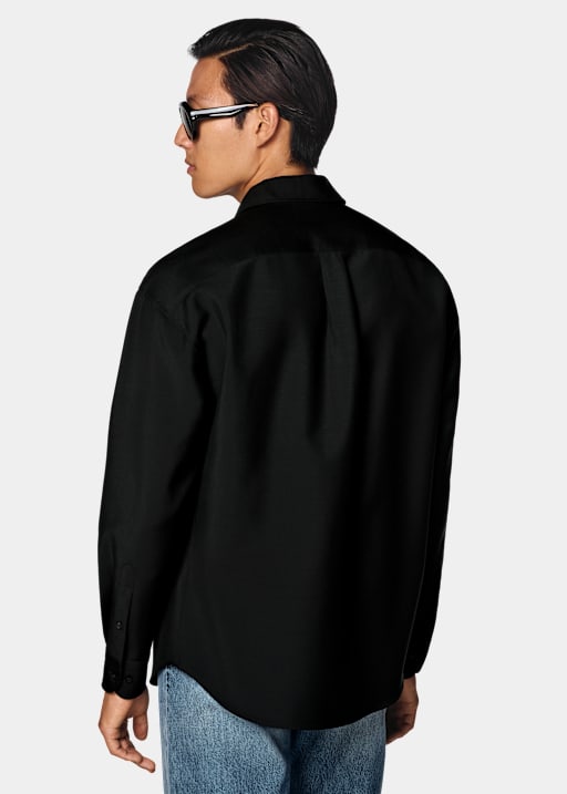 Black Wool Mohair Zip Overshirt