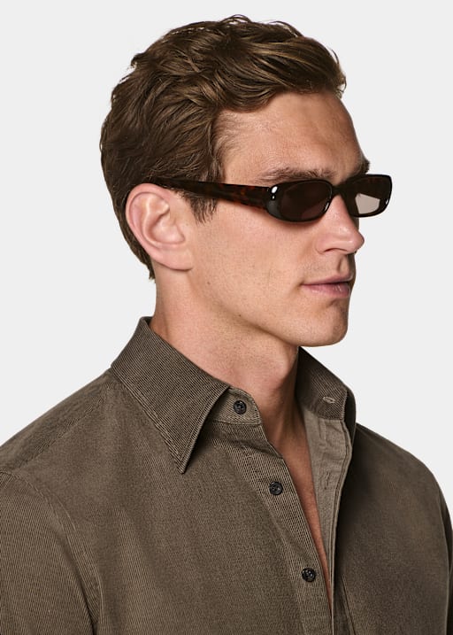 Chemise en velours c&ocirc;tel&eacute; vert fonc&eacute;