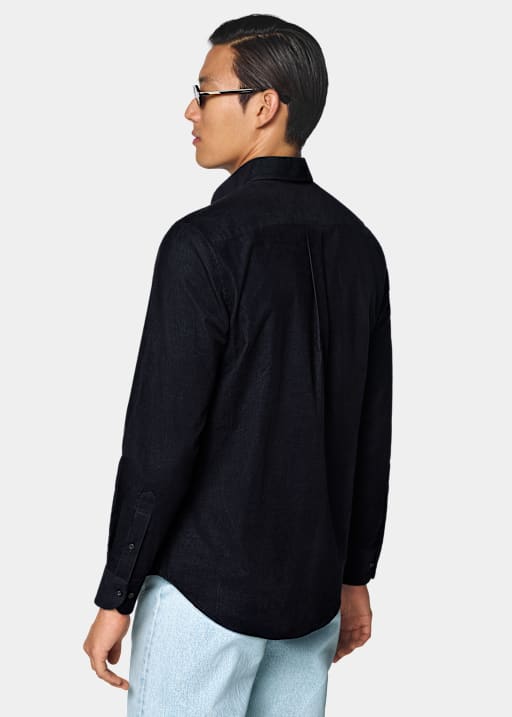Chemise en velours c&ocirc;tel&eacute; bleu marine