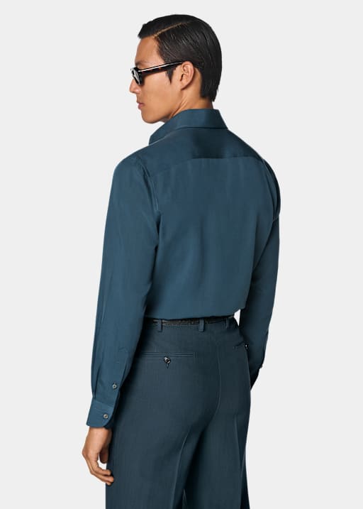 Blauw Overhemd Lyocell Zijde