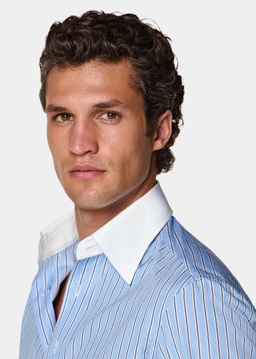 Light Blue Striped Point Collar Shirt