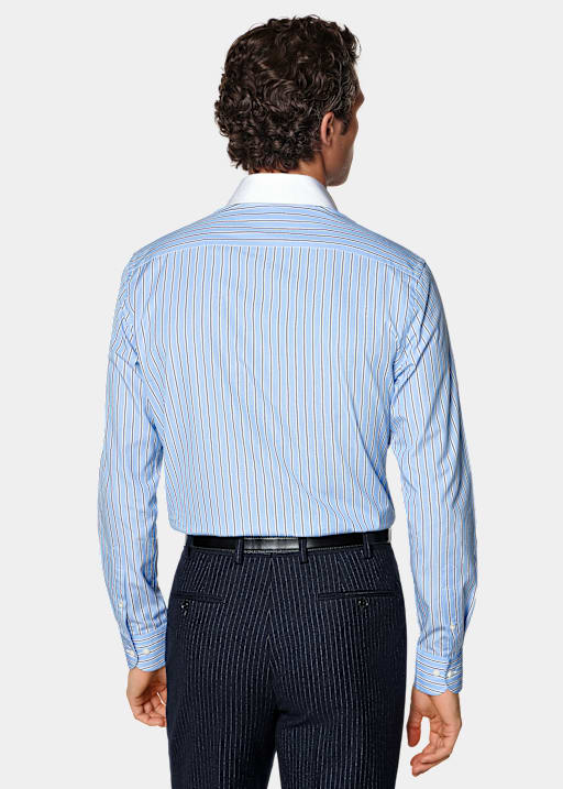 Light Blue Striped Point Collar Shirt