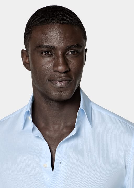 Chemise &agrave; carreaux bleu moyen &agrave; col classique