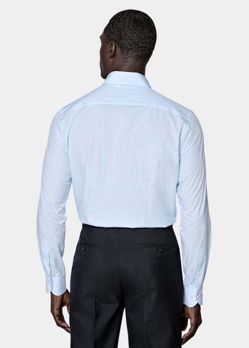 Chemise &agrave; carreaux bleu moyen &agrave; col classique