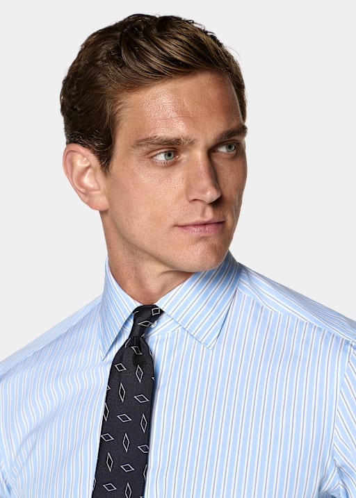Light Blue Striped Classic Collar Shirt