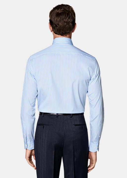 Light Blue Striped Classic Collar Shirt