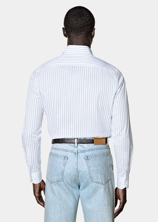 Mid Blue Striped Classic Collar Shirt