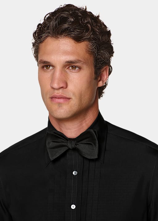 Black Pliss&eacute; Tuxedo Shirt