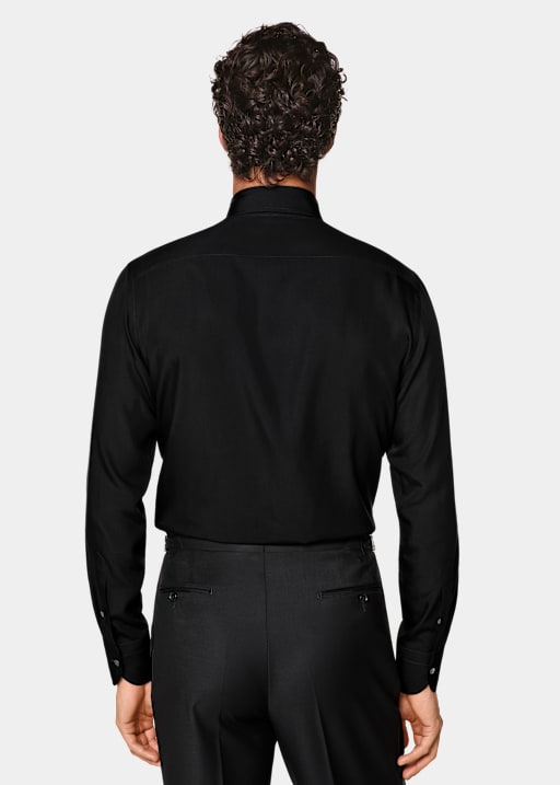 Black Pliss&eacute; Tuxedo Shirt