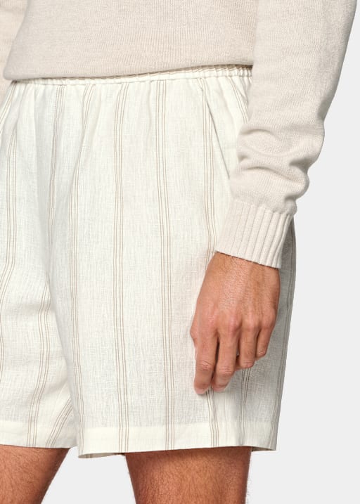 Mid Brown Striped Straight Leg Shorts