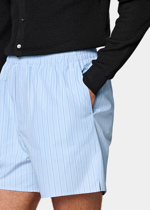 Light Blue Striped Straight Leg Shorts