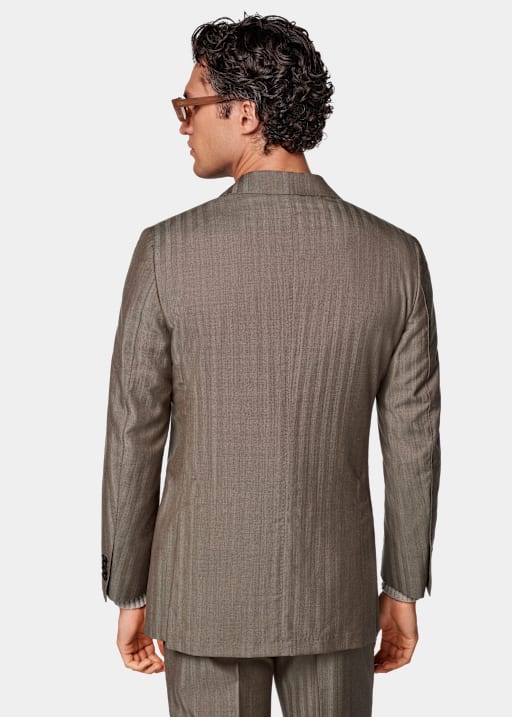 Taupe Herringbone Perennial Tailored Fit Havana Suit