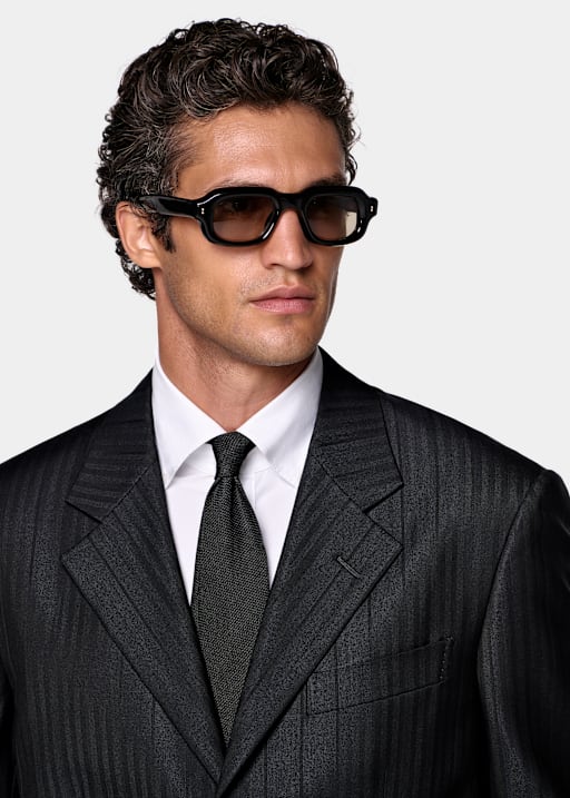 Navy Herringbone Relaxed Fit Brera Suit