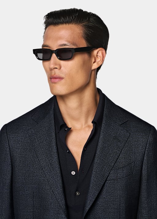 Navy Checked Tailored Fit Havana Suit