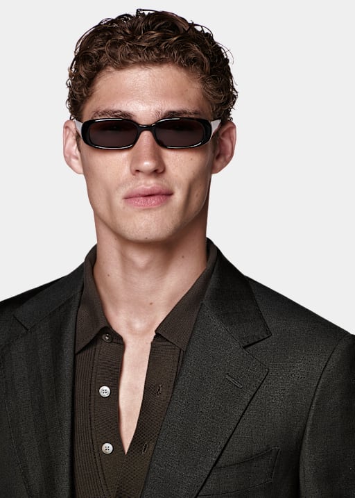 Milano 深棕色人字纹合体身型西装