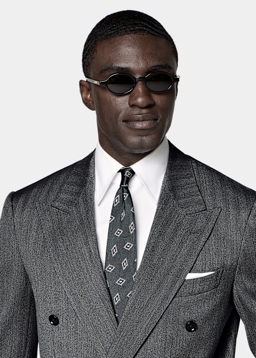 Dark Grey Herringbone Relaxed Fit Roma Suit