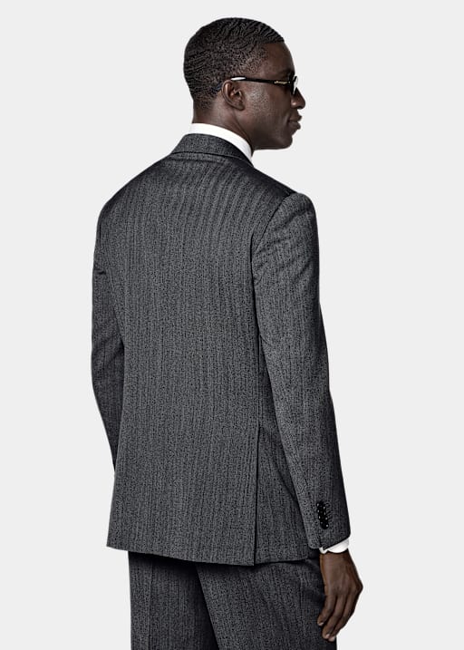 Dark Grey Herringbone Relaxed Fit Roma Suit