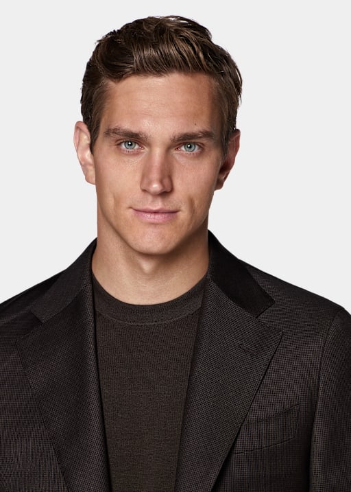 Dark Brown Houndstooth Tailored Fit Havana Suit