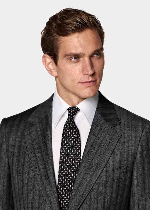 Dark Grey Striped Tailored Fit Milano Suit