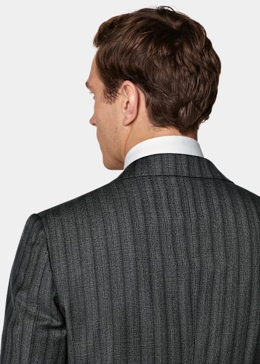 Dark Grey Striped Tailored Fit Milano Suit