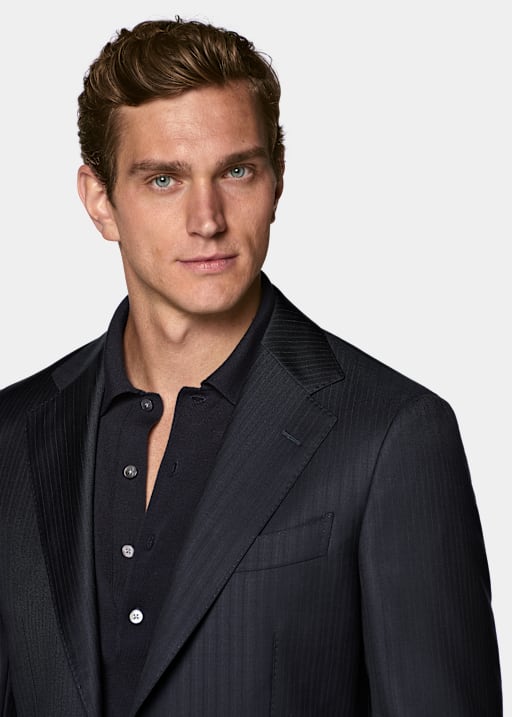 Navy Striped Tailored Fit Havana Suit