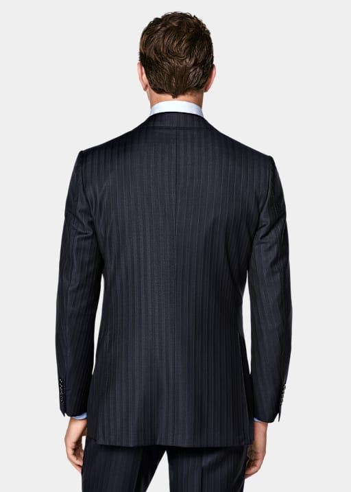 Navy Striped Tailored Fit Milano Suit
