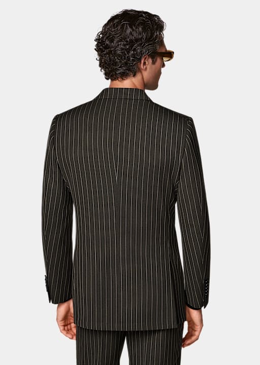 Traje Milano entallado verde oscuro a rayas