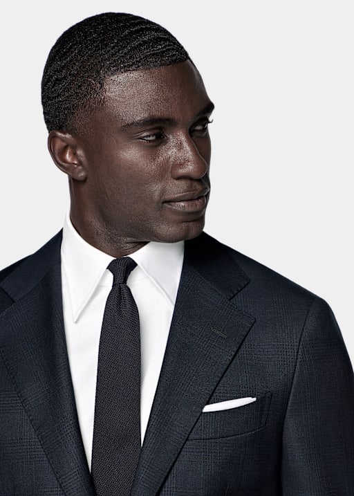 Navy Checked Tailored Fit Havana Suit