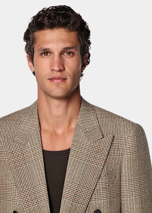 Mid Brown Checked Relaxed Fit Roma Suit