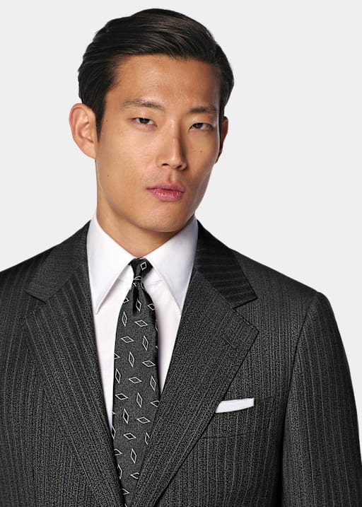 Dark Grey Striped Tailored Fit Havana Suit