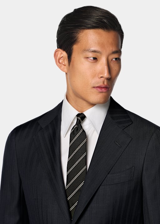 Costume Havana coupe Tailored bleu marine &agrave; rayures