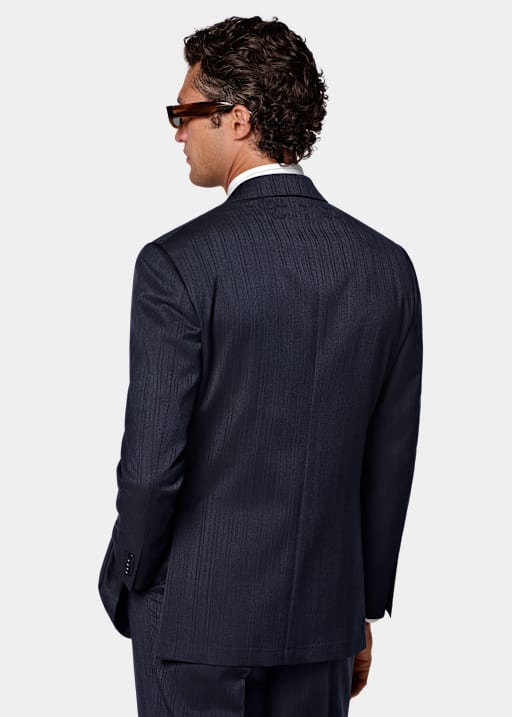 Navy Herringbone Relaxed Fit Roma Suit
