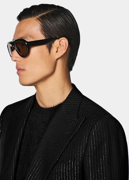 Black Striped Tailored Fit Milano Suit