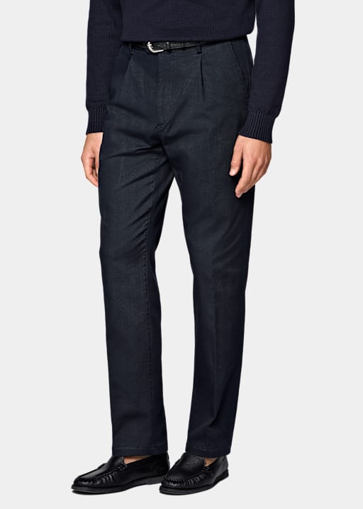 Navy Wide Leg Tapered Chinos