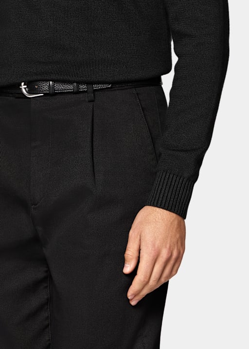 Black Wide Leg Tapered Chinos
