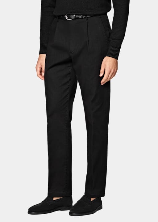 Black Wide Leg Tapered Chinos