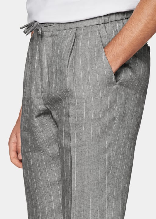 Light Grey Striped Drawstring Ames Trousers