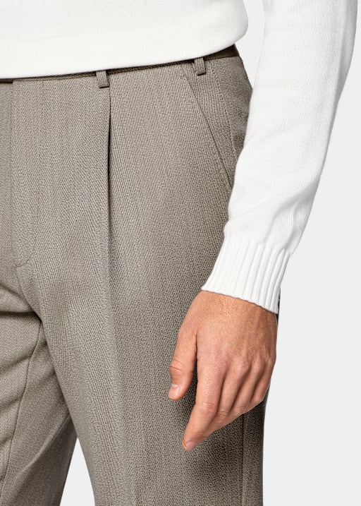 Sand Wide Leg Tapered Trousers