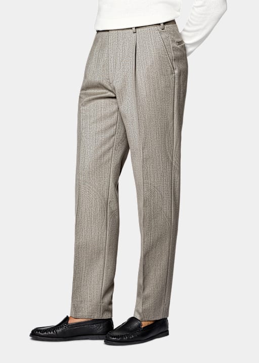 Sand Wide Leg Tapered Trousers