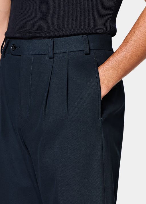 Navy Wide Leg Straight Chinos