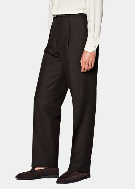 Dark Brown Wide Leg Straight Trousers