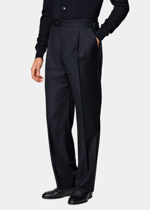 Navy Wide Leg Straight Suit Trousers