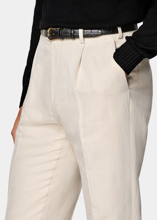 Sand Wide Leg Tapered Trousers