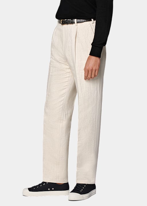 Sand Wide Leg Tapered Trousers