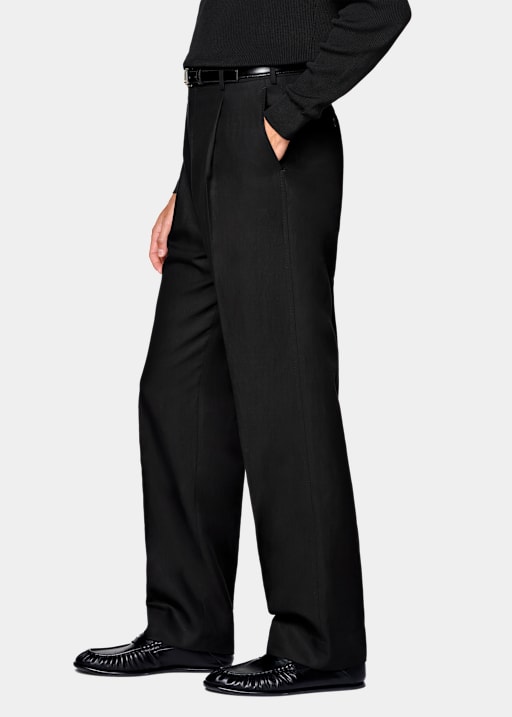 Black Wide Leg Straight Trousers