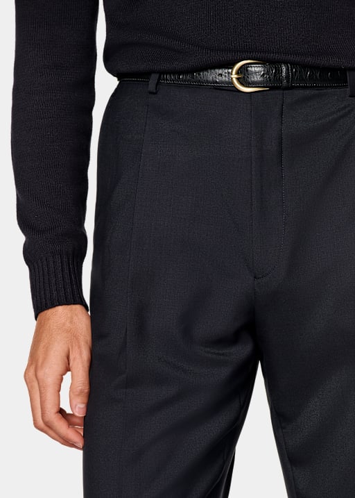 Navy Wide Leg Straight Suit Trousers