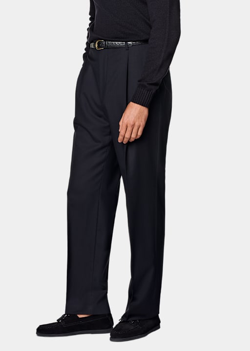 Navy Wide Leg Straight Suit Trousers