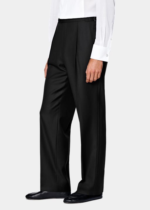 Black Wide Leg Straight Tuxedo Trousers