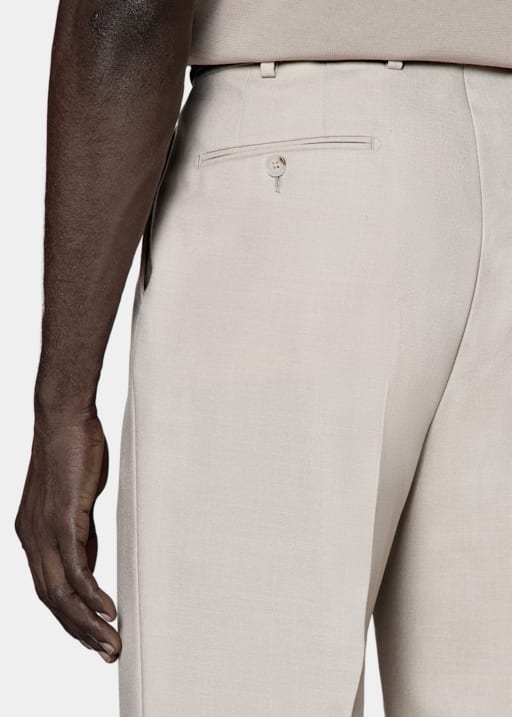 Light Taupe Wide Leg Tapered Trousers